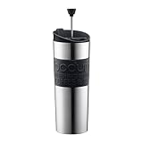 Bodum Travel Press, Vacuum Insulated, Stainless Steel Portable Coffee Maker and Tea Press, 15oz, Black