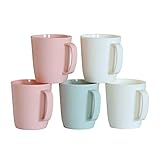 Kurala Coffee Mugs Set of 5, Plastic Coffee Cups Set, 10 Ounce Unbreakable Coffee Mug Plastic with Handle, 3 Basic Colors, Plastic Mug Dishwasher Safe