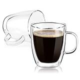 Liuruiyu Double Wall Glass Coffee mugs, (Set of 2) 12 Ounces-Clear Glass Coffee Cups with Handle,Insulated Coffee Glass,Cappuccino Cups,Tea Cups,Latte Cups,Beverage Glasses