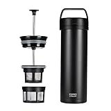 ESPRO – P0 Ultralight – Single Serve French Coffee Press and Lightweight Hydration Bottle for Travel, Camping and Everyday use, Stainless steel, Vacuum Insulated 16 oz (Matte Meteorite Black)