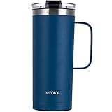 Meoky 20 oz Coffee Mug with Lid, Insulated Coffee Mug with Handle, Double Wall Stainless Steel Travel Coffee Mug, Powder Coated Camping Mug，Comes with Letter Stickers (Blue, 1 Pack)