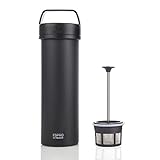 ESPRO – P0 Ultralight – Single Serve French Coffee Press and Lightweight Hydration Bottle for Travel, Camping and Everyday use, Stainless steel, Vacuum Insulated 16 oz (Matte Meteorite Black)
