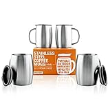 BROVINO Stainless Steel Coffee Mugs with Lid (Set of 4) -14 oz Double Walled Coffee Glasses perfect for Travel, Outdoor, Camping. Vacuum, Shatterproof, Durable Coffee Mug