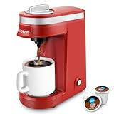 CHULUX Single Serve Coffee Maker for K pod and Ground Coffee, Single Cup Coffee Machine, Auto Shut Off, Red