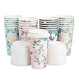 Juvale 24 Pack Disposable Floral Paper Coffee Cups with Lids 16 oz, To Go Coffee Cups for Flower-Themed Birthday Party Supplies, Wedding Reception, Baby Shower (4 Pastel Colors)