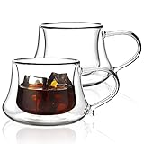 VEVOK CHEF Double Wall Glass Coffee Mug [7.4 OZ 2-Pack] with Handle Insulated Espresso Cups Clear Coffee Cup Perfect for Latte, Cappuccinos, Americano, Tea Bag Ice and Hot Beverages Glass Carafe Gift