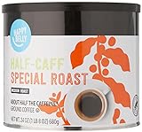 Amazon Brand - Happy Belly Half Caffeine Canister Ground Coffee, Medium Roast, 1.5 pound (Pack of 1)