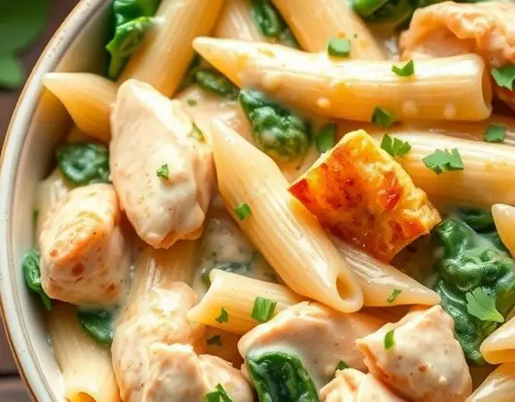 Creamy Chicken and Spinach Penne Pasta